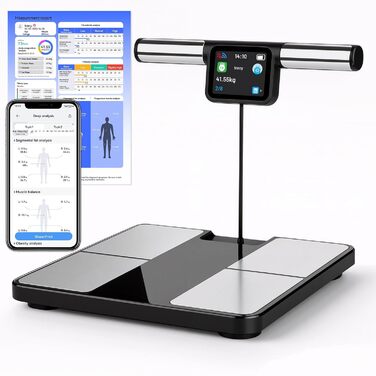Вага для вимірювання жиру в тілі з 8 електродами, персональна вага з великим дисплеєм, Bluetooth, аналіз складу тіла, 180 кг, BMI, протеїн, BMR