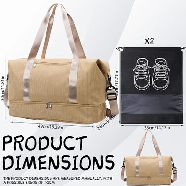 Спортивна сумка YOUYIKE для жінок та чоловіків 20-35Л з відділенням для взуття та вологих речей, дорожня сумка-вікендер для фітнесу, тренувань та подорожей (Коричневий/Жовтий)
