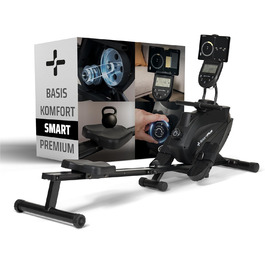 Гребний тренажер SportPlus для дому, складаний, з магнітним опором, чорний/чорний, до 150 кг, сумісний з додатком