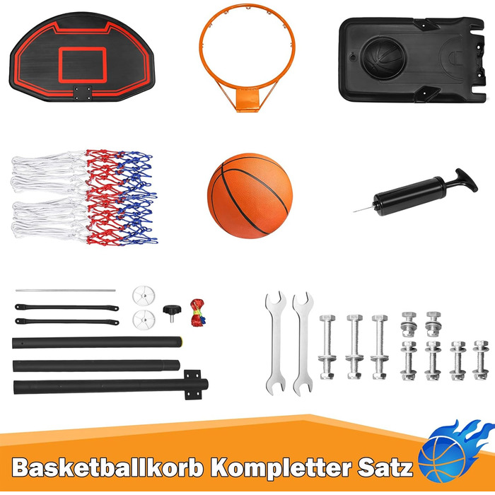 Баскетбольний кошик UISEBRT вуличний з м'ячем та насосом для дітей - стійка 156-208 см, регульована висота, мобільна баскетбольна установка на колесах, міні кошик для гри в приміщенні та на вулиці