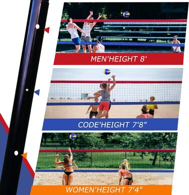 Портативний волейбольний набір для вулиці з регульованими алюмінієвими стійками, антизапітніюче покриття, для двору, трави