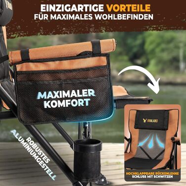 Складний туристичний стілець Ørnland для кемпінгу, риболовлі та пляжу - чорний/коричневий, до 150 кг, з кишенькою та підстаканником