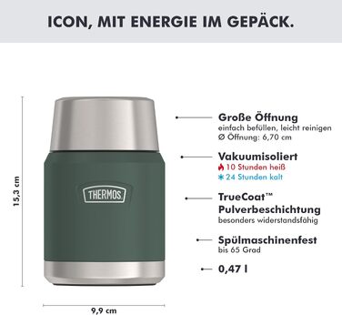 Термос для їжі Thermos ICON, матовий лісовий (Forest Mat), 0.47 л, зберігає тепло до 14 годин