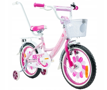 Дитячий велосипед для дівчинки 16 дюймів, рожевий, з кошиком та додатковими колесами