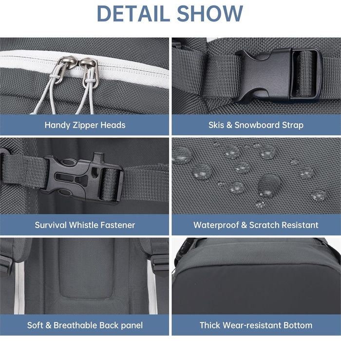 Рюкзак для лиж та сноуборду 50L з кишенями для черевиків, шолома, окулярів, рукавичок та аксесуарів, сірий