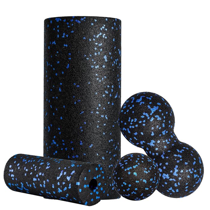 Набір ролерів для м'язів: Foam Roller, м'ячик для фасції, міні ролер, дуобол для йоги та фасціального тренінгу (синій)