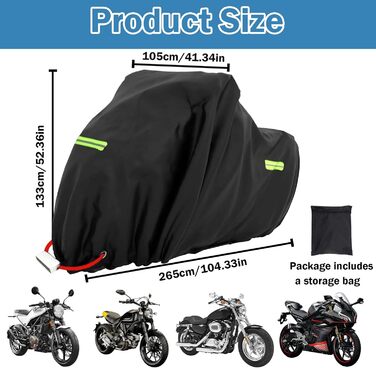 Водонепроникний чохол для мотоцикла та скутера XXXL, захисна накривна тканина 420D Oxford для вулиці, 265x105x133 см