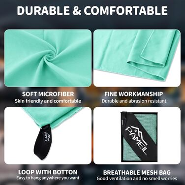 Набір з 3 рушників з мікрофібри (160x80 см + 2 шт по 80x40 см), швидковисихаючі, для подорожей, спортзалу, сауни (м'ятно-зелені)