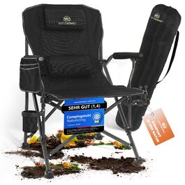 Зручний складаний стілець для кемпінгу та риболовлі, 160 кг, з подушкою та кишенею для напоїв (Чорний)