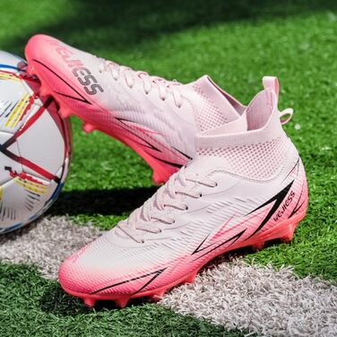 Черевики для футболу чоловічі, високі, професійні. Підліткові, для тренувань, на штучний газон. Футбольні черевики, рожеві, 38 EU