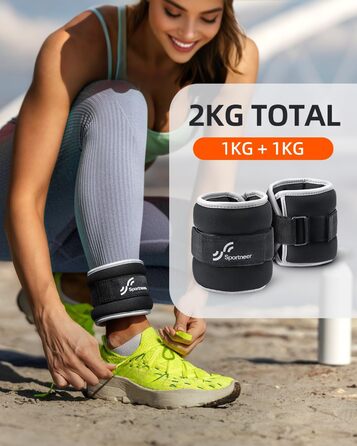 Набір вантажних манжет Sportneer для ніг та рук - 1 кг * 2 шт, чорний