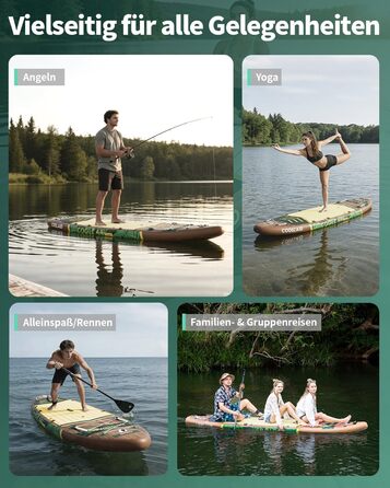 SUP дошка COOLCAA 355 см (Extra Large) надувна, з веслом та аксесуарами, для дорослих до 222 кг, Jungle Echo