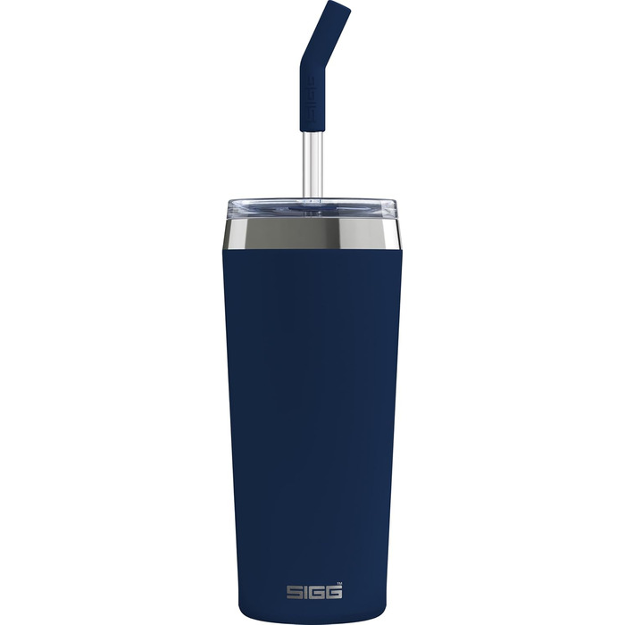 Термочашка SIGG Travel Mug Helia з багаторазовою скляною трубочкою та щіточкою для чищення, герметична, BPA-free, нержавіюча сталь 18/8, 0,6 л, Night Ink