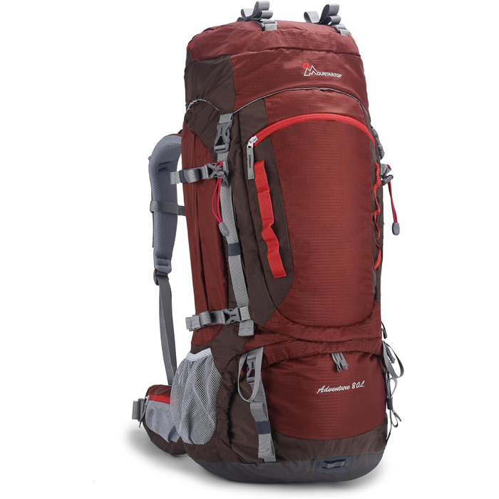 MOUNTAINTOP туристичний рюкзак 80 л з дощовиком для чоловіків і жінок, великий рюкзак для подорожей, кемпінгу та трекінгу, бордовий