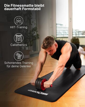NEOLYMP Fitness Mat: Товста, неслизька килимок для фітнесу з електронною книгою та ремінком - для йоги, пілатесу, спорту, тренувань, сірий | 61 см