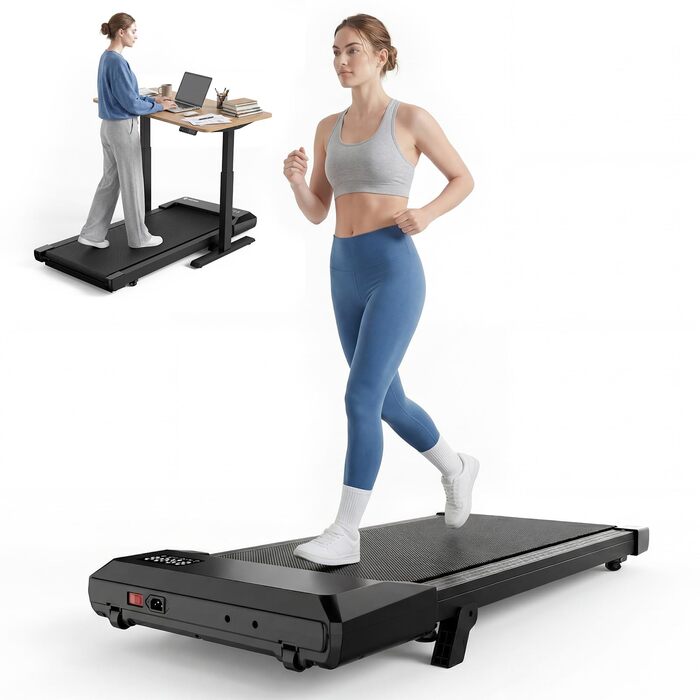 Бігова доріжка DeerRun Walking Pad під стіл з ухилом 6%, для дому та офісу, компактна, з додатком, пультом та LED-дисплеєм, до 136 кг, чорна