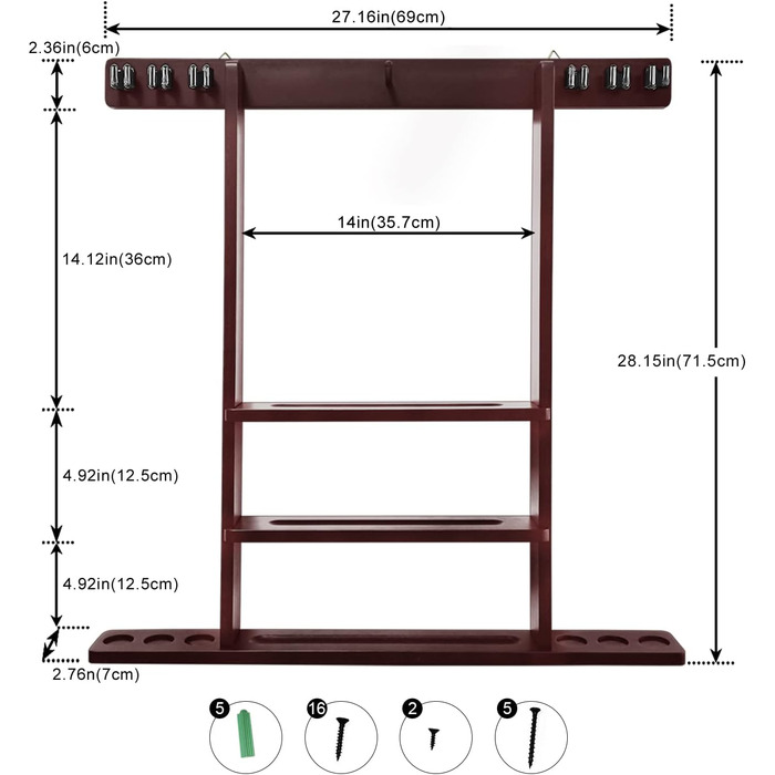 Стійка для кия (білліардного) Pool-Stick-Halter з махагону для біліардного столу, ігрової кімнати, бару