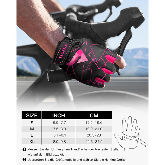 Велосипедні рукавички ATERCEL для чоловіків - напівпальцеві, з SBR-подушками, для їзди на велосипеді та фітнесу (Рожевий, L)