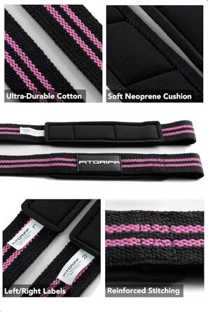 Фітнес-манжети для тяги штанги Fitgriff® - гумові, для силових тренувань, бодібілдингу, жінок та чоловіків (XS, чорний/рожевий)
