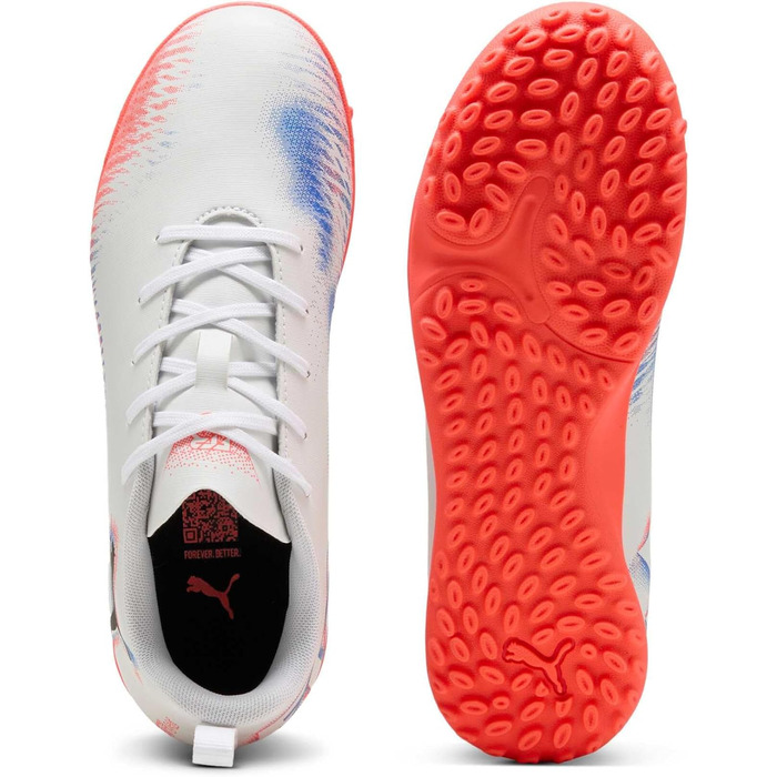 Дитячі футбольні бутси PUMA Future 8 Play TT Jr, 38.5 EU, білий/чорний/червоний (світловий ефект)