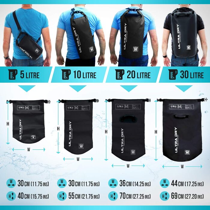 Водонепроникна сумка Ultra Dry Adventurer 20 л, чорна: для каякінгу, риболовлі, кемпінгу та інших водних активностей