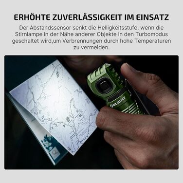 OLIGHT Perun 3 - LED налобний ліхтар, 3000 люмен, 7 режимів, сенсор, червоне світло, водонепроникний IP68, для кемпінгу, риболовлі, полювання (зелений)