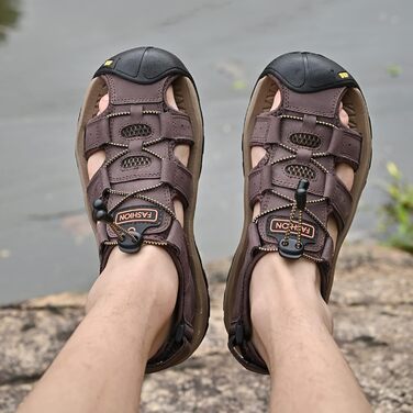 Чоловічі сандалі з натуральної шкіри для пляжу, піших прогулянок та активного відпочинку. Легкі, дихаючі сандалі для літа та риболовлі (46 EU, Коричневий/Червоний)