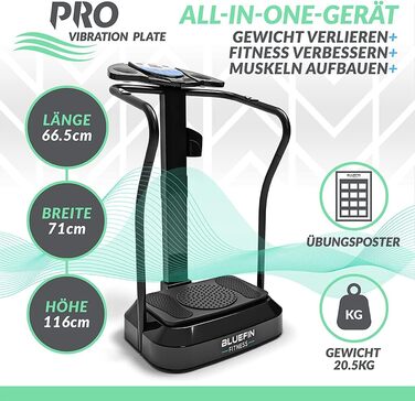 Вібраційна платформа Bluefin Fitness Pro, оновлений дизайн, безшумні мотори, вбудовані динаміки, чорна