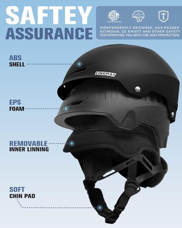Шолом гірськолижний Findway для чоловіків та жінок, унісекс, з вентиляцією, для катання на лижах/сноуборді, розмір L (59-63 см), колір чорний