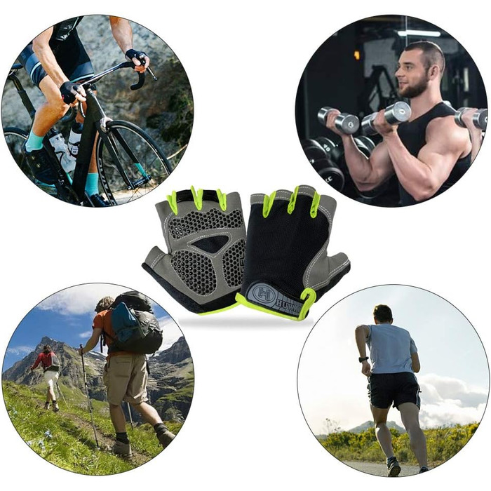 Велосипедні рукавички для чоловіків MTB, рукавички для тренувань та велоспорту, напівпальцеві. Підходять для шосе та гірського велосипеда, силових тренувань. Зручні літні рукавички для чоловіків та жінок (2#Чорний та зелений-M)