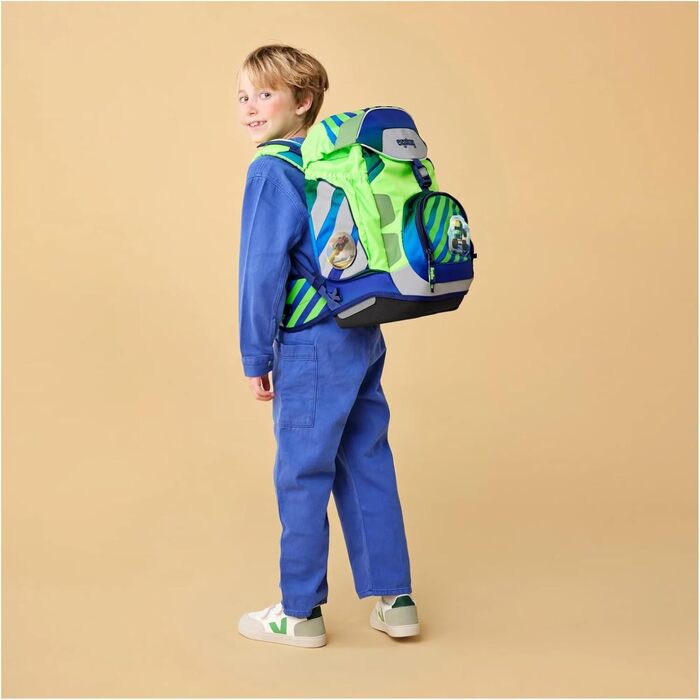 Дитячий ергономічний шкільний рюкзак ergobag Schulranzen-Set — набір з 6 предметів для 1 класу початкової школи, Truckbär (синій)