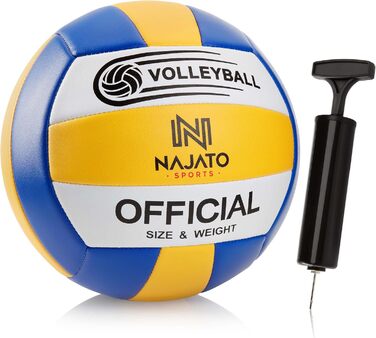 Волейбольний м'яч NAJATO Sports для пляжу та залу, жовто-синьо-білий, з насосом, зносостійкий