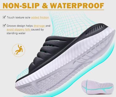 Ортопедичні відновлювальні сандалії KuaiLu для жінок, легкі спортивні шльопанці при плантарному фасциїті, розвантаження суглобів та спини, розмір 43 EU, чорно-білі