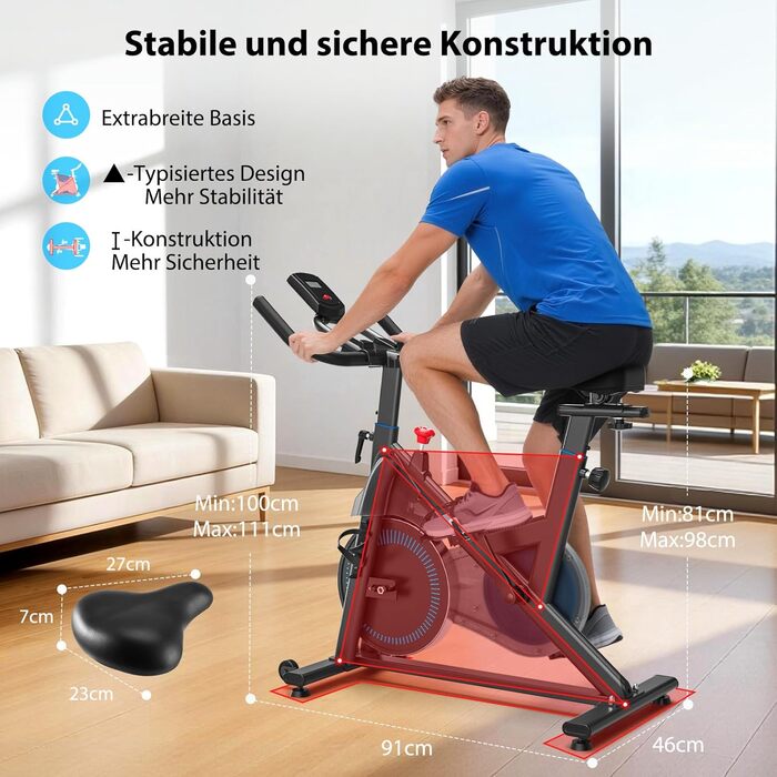 Велотренажер Wenoker з регульованим магнітним опором, ергометр, фітнес-велосипед з LCD-монітором, тримачем для планшета, Bluetooth, для дому, до 160 кг, блакитний