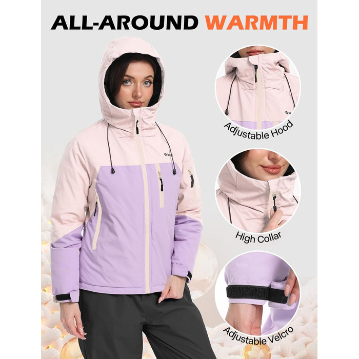 Жіноча лижна куртка GEMYSE з інтегрованими плечовими ременями. Тепла зимова куртка, водонепроникна, вітронепроникна та дихаюча. Снігова куртка для активного відпочинку. Кольори: SakuraRosa, Eisviolett, Morgenvioett. Розмір: L