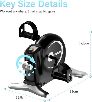 Міні-велотренажер Pedaltrainer для літніх людей та реабілітації, домашній велотренажер з LCD-дисплеєм, регульованим опором та ременями фіксації, чорний