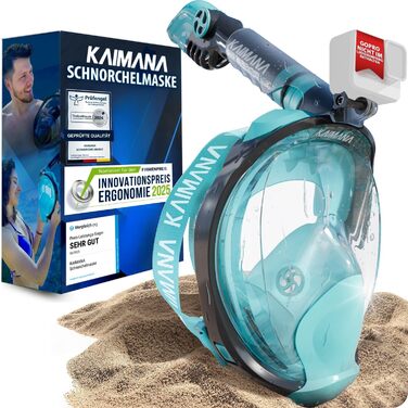Маска для снорклінгу KAIMANA® для дітей та дорослих (Туркіс) - Повнолицева маска з гарантованою безпекою CO2 + Сумка