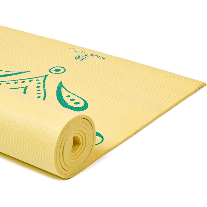 Йога мат Von Yoga Studio: велика килимок з малюнком Мандала, 183x61 см, 6 мм, антиковзаюча, міцна, PVC (пір'я павича, банан)