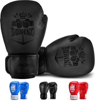 Боксерські рукавички FIVING для дітей та підлітків, 6oz, чорні. Для занять боксом, кікбоксингом, муай-тай, ММА