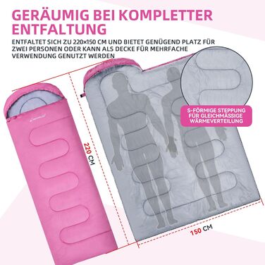 Спальний мішок Clostnature для кемпінгу та подорожей: легкий, компактний, 3 сезони (рожевий, 0.9 кг)