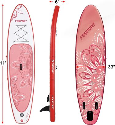 SUP дошка надувна FBSPORT, комплект для Stand Up Paddling 15 см (рожево-біла) з регульованим алюмінієвим веслом та насосом