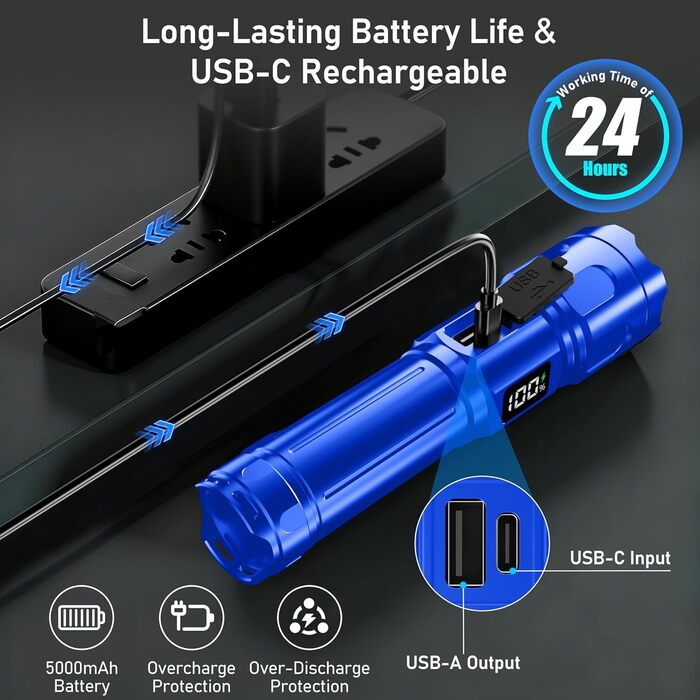 Ліхтар LED Blukar з 2 режимами температури світла, COB-підсвічуванням, регулюванням яскравості, 7 режимів, вологостійкий, для активного відпочинку