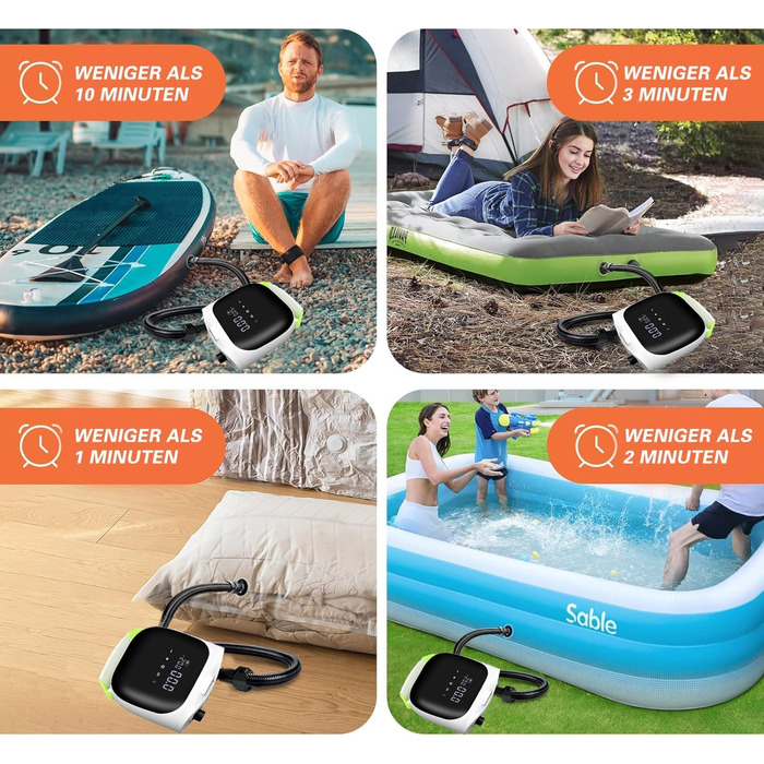 Електрична повітряна помпа SUP з акумулятором 4000mAh, 20PSI, для SUP-дошок, каяків, надувних матраців, наметів, драконів. Автоматичне вимкнення, перезаряджається.