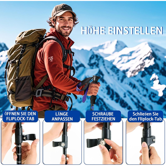 Телескопічні палиці для скандинавської ходьби та трекінгу, ультралегкі алюмінієві палиці для гірських походів з антишоковою системою, комплект 2 шт, чорні