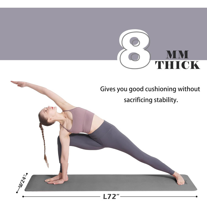 Йога мат UMINEUX, TPE, 72x24 см, антиковзка, для жінок, з чохлом та рушником, чорний та сірий