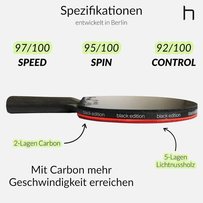 Тенісний стіл Heinsa Carbon Profi Black Edition: професійний стіл для змагань з ITTF, ручка з лихтенштейну, преміум-якість, у комплекті м'ячики та упаковка