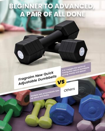 Набір гантелей Fragraim регульовані, 4.54 кг, 4-в-1, з м'якими ручками TPU, для дому, чорний