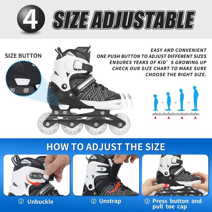 Роликові ковзани Nattork для хлопчиків з підсвічуванням, розмір 32-36, чорні