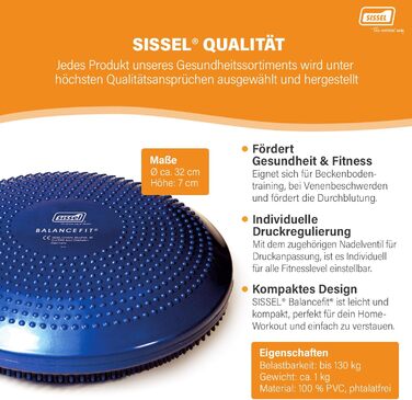 SISSEL® Balancefit® - балансборд для тренування всього тіла, координації та масажу | Зроблено в Німеччині | Ø32 см, 7 см, до 130 кг, блакитний