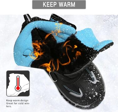 VITIKE Зимові черевики для дітей (хлопчики/дівчатка) - теплі, водонепроникні, для снігу та трекінгу, 33 EU, чорно-синій